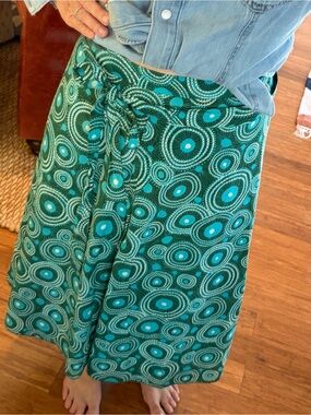 Teal & Turquoise Circular Print Cotton Wrap Skirt